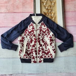 Topshop Multicolored Floral Embroidered Satin Bomber Jacket Womens 6US